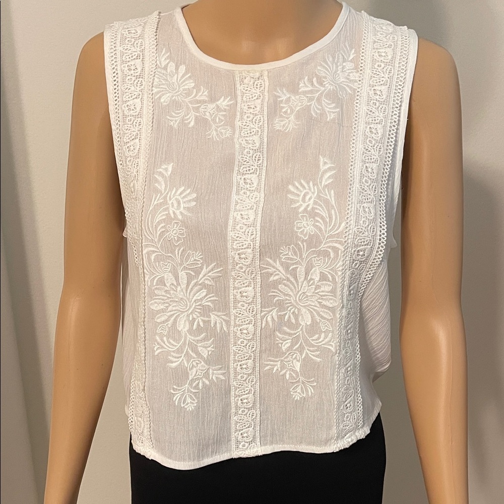 F21 Sheer Top with Lace & Embroidery